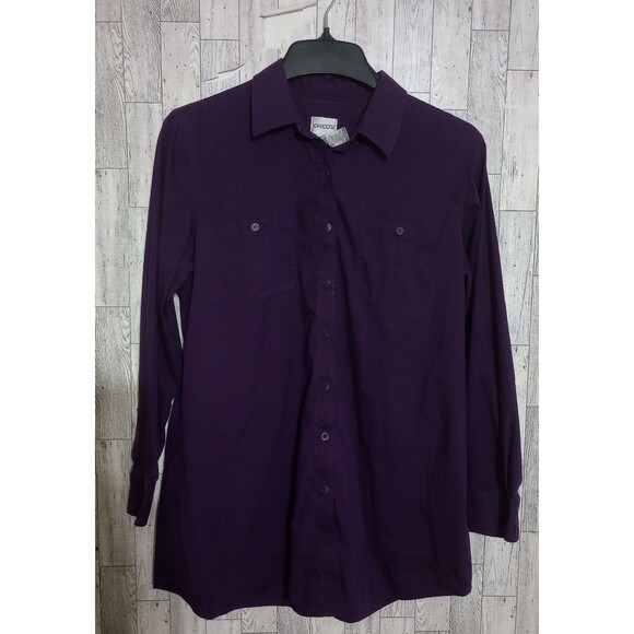 Chico's Button Up Blouse Purple Long Sleeve Shirt Top Size 2 (Large 12) - Picture 1 of 4
